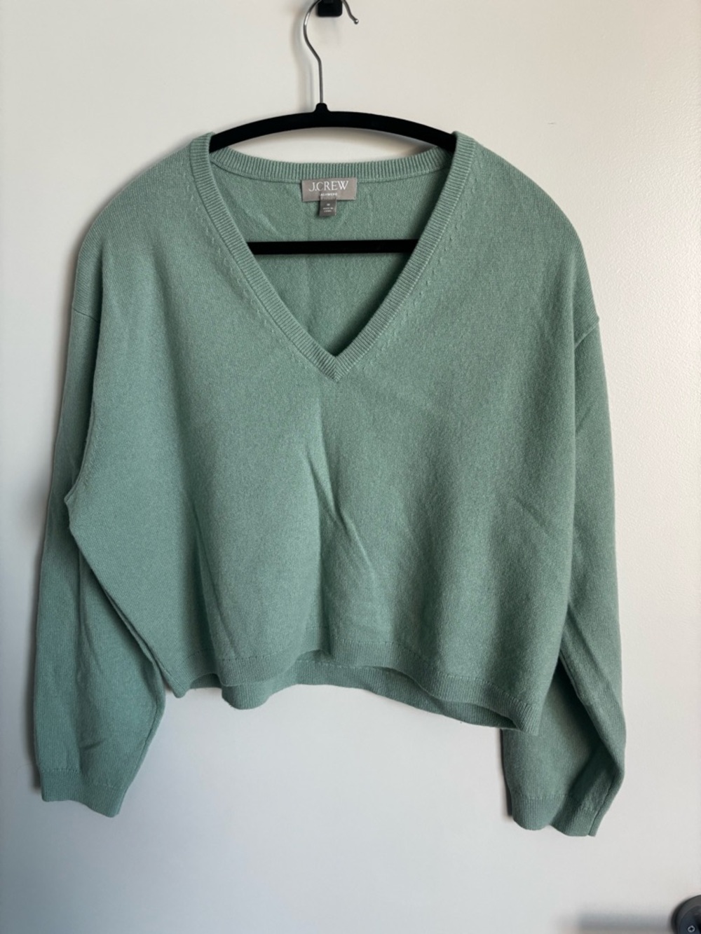 J. Crew Mint Green Cashmere V-Neck Sweater